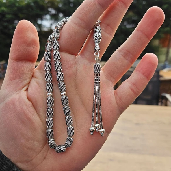 925 Ayar Gümüş Kapsül Kesim Tesbih Model 2 - Resim 2