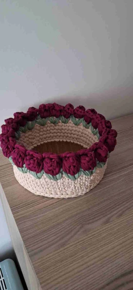 Penye Sepet Tabanlı El Örme Handmade– 20 cm Yuvarlak
