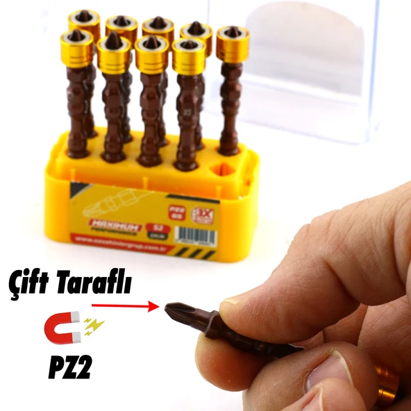Mıknatıslı PZ2 Bits Uç 10 Adet 65 mm Renkli Vida Tutucu Sökme Yıldız Matkap Vidalama Ucu S2 Çeliği - 4