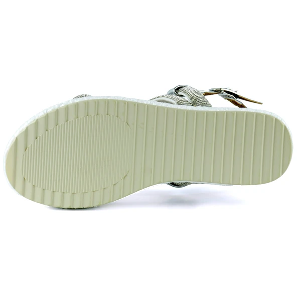 Erkan Saçmacı Gümüş Üç Bant Taşlı İnci Detaylı Zikzak Örgülü Platform Sandalet - Resim 5