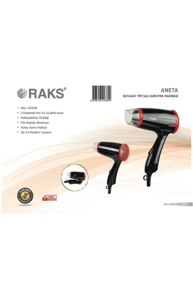 Raks Aneta Seyahat Tipi Katlanabilir Saç Kurutma Makinesi - 1000w - 2