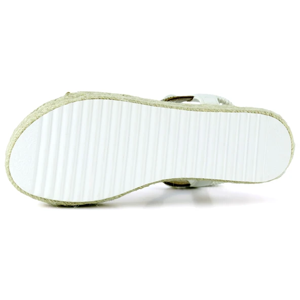 Erkan Saçmacı Beyaz Kristal Taşlı Elastik Bantlı Zikzak Örgü Jüt Platform Topuklu Sandalet - 5