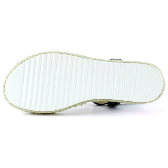 Erkan Saçmacı Siyah Kristal Taşlı Elastik Bantlı Zikzak Örgü Jüt Platform Topuklu Sandalet - 5