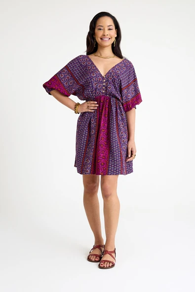 V Yaka Beli Lastikli Sırt Dekolteli Mini Elbise - 3