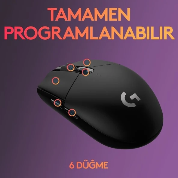 Logitech G G305 LIGHTSPEED 12.000 DPI Kablosuz Oyuncu Mouse - Siyah - 6