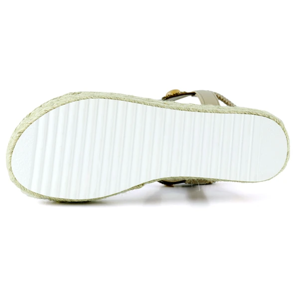 Erkan Saçmacı Bej Kristal Taşlı Elastik Bantlı Zikzak Örgü Jüt Platform Topuklu Sandalet - 5