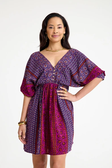 V Yaka Beli Lastikli Sırt Dekolteli Mini Elbise - 7