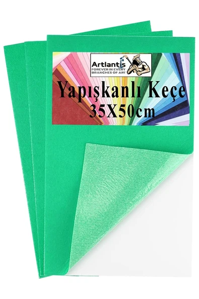 Açık Yeşil Yapışkanlı Keçe 35x50 cm 3 Adet 2.0 mm Kendinden Yapışkanlı Renkli Hobi Keçesi Elişi Keçe Kumaşı Anasınıfı