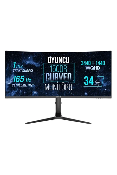 WRP34-165-B 34" 165HZ 1MS RGB Curved (HDMI+DP) Freesync+G-Sync (3440*1440) WQHD Oyuncu Monitörü