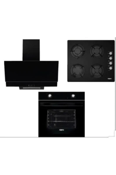 Alpina Ankastre Set 3'lü Cam Siyah Statik (F17 60 Davlumbaz + GLS 640 BL Ocak + MFA 604 Fırın) Ücretsiz Kurulum