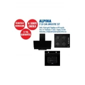 Alpina Ankastre Set 3'lü Cam Siyah Statik (F17 60 Davlumbaz + GLS 640 BL Ocak + MFA 604 Fırın) Ücretsiz Kurulum - 3
