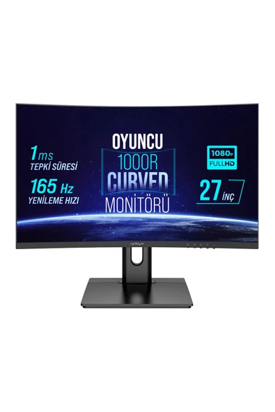 WARP WRP27-165-B 27" 165HZ 1MS RGB 1000R Curved (HDMI + DP) Freesync + G-Sync FHD Oyuncu Monitörü