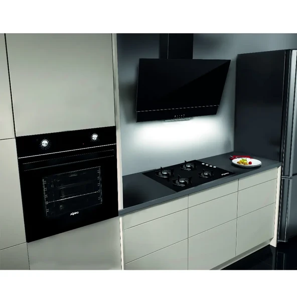 Alpina Ankastre Set 3'lü Cam Siyah Statik (F17 60 Davlumbaz + GLS 640 BL Ocak + MFA 604 Fırın) Ücretsiz Kurulum - 2