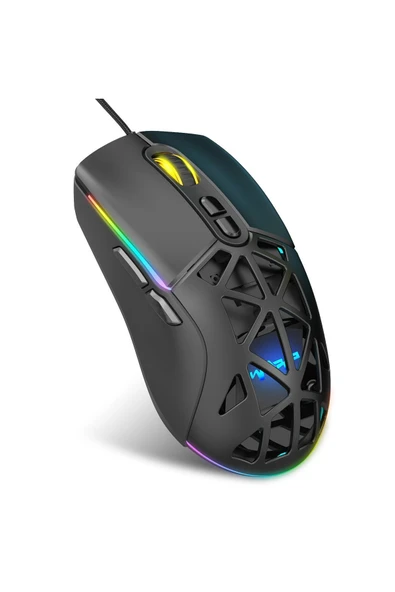 WARP WRP-O12800-B 12800 Dpi Wide RGB Özel ABS Doku Reflex Örgü Kablolu Siyah Gaming Mouse - 2
