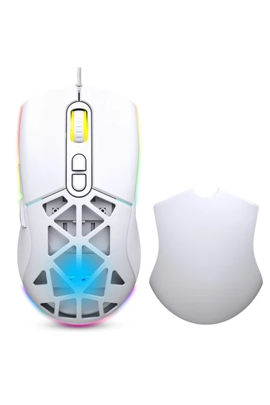 WARP WRP-O12800-W 12800 Dpi Wide RGB Özel ABS Doku Reflex Örgü Kablolu Beyaz Gaming Mouse