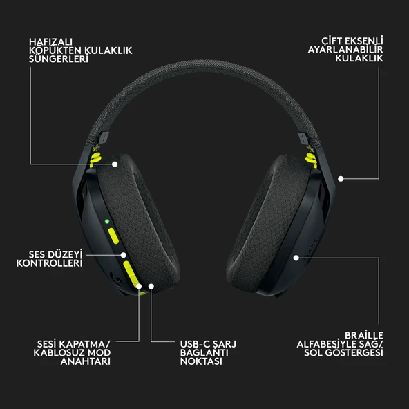 Logitech G G435 LIGHTSPEED Kablosuz Oyuncu Kulaklığı - Siyah - 8