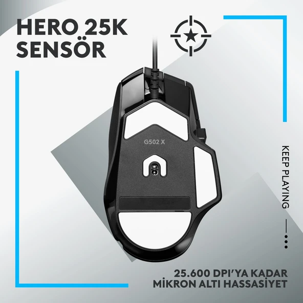 Logitech G G502 X Kablolu HERO 25K Sensörlü Yüksek Performanslı Oyuncu Mouse - Siyah - 4