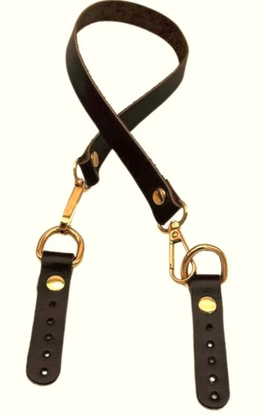 Çanta Aksesuar 60x1.5 cm Gerçek Deri Koyu Kahve Renk Çanta Sapı Light Gold Metalli