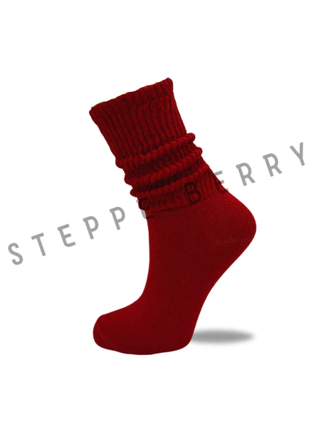 1 Çift Kadın Kırmızı Slouchy Çorap - 2