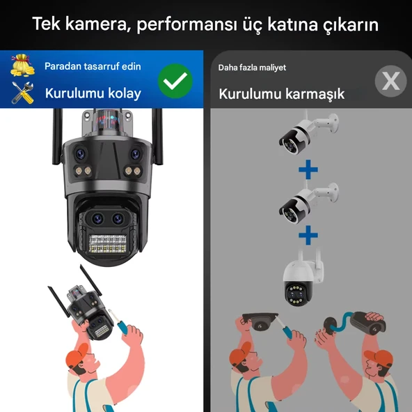 16MP 8X Zoom Dış Mekan PTZ 4 Lensli Güvenlik Kamerası Otomatik İzleme  Akıllı Ev Su Geçirmez - 7