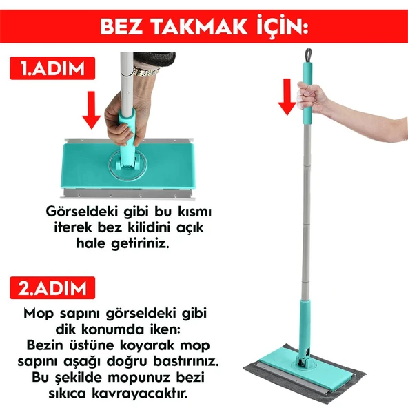 SMARTER ŞİP ŞAK MOP OTOMATİK EL DEĞMEDEN TÜM BEZLERLE UYUMLU TEMİZLİK SETİ PASPAS - 3