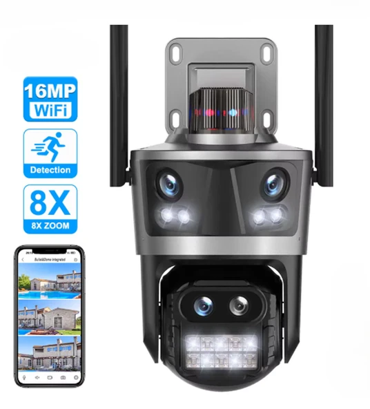 16MP 8X Zoom Dış Mekan PTZ 4 Lensli Güvenlik Kamerası Otomatik İzleme  Akıllı Ev Su Geçirmez
