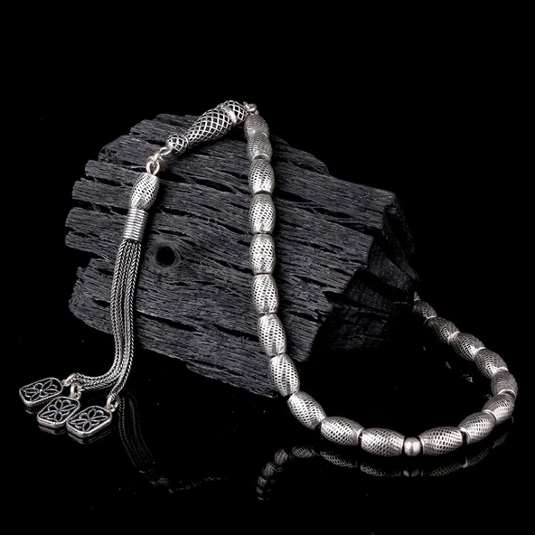 925 Ayar Gümüş Arpa Kesim Fizyon Tesbih Model 8 - Resim 2