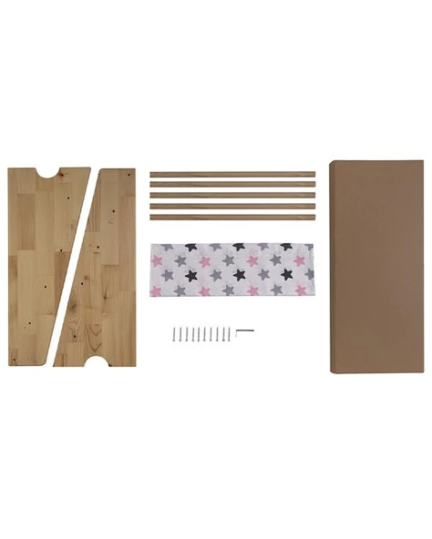 Doğal Ahşap Montessori Çocuk Kitaplığı Pembe Kumaşlı - 3