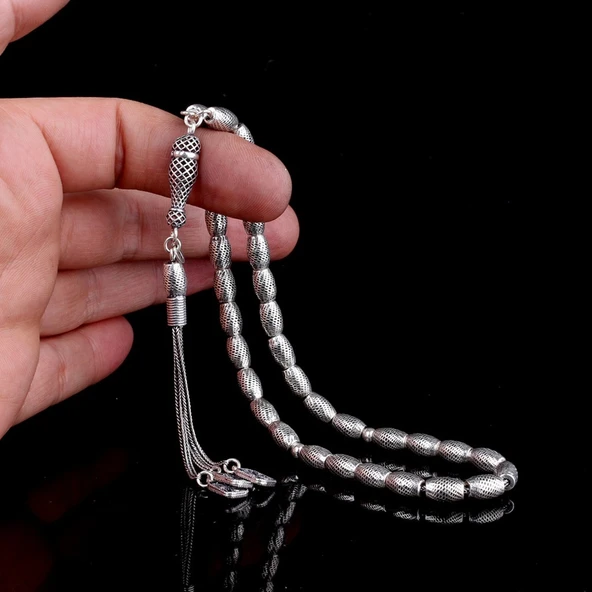 925 Ayar Gümüş Arpa Kesim Fizyon Tesbih Model 8 - Resim 3