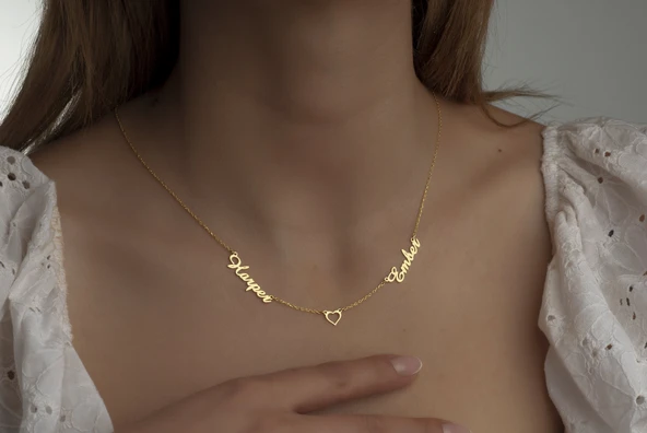 925 Ayar Gümüş Takı Seti Kadın Özel Tasarım İsim Kolye İsimli Kolye - 2