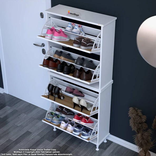 Modilayn UMAY' 2 Li Antre Hol 72 x 168 x 25,5 cm’ lik 4 Düşer Kapak 8 Göz Bölmeli Ayakkabılık - 2