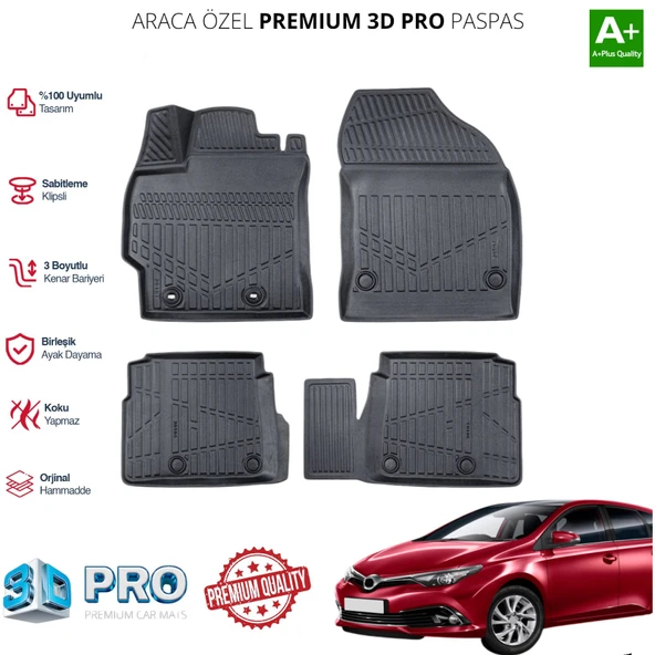 AURİS ARACA ÖZEL 3D PASPAS 2013 2014 2015 2016 2017 2018 2019 2020 ürün görseli 1