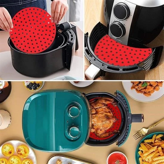 Renkli Isıya Dayanıklı Yıkanılabilir Silikon Fırın Ve Airfryer Yuvarlak Pişirme Matı 20 Cm - Resim 2