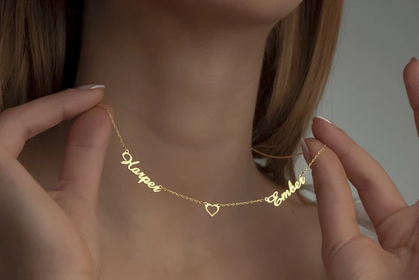 925 Ayar Gümüş Takı Seti Kadın Özel Tasarım İsim Kolye İsimli Kolye - 7