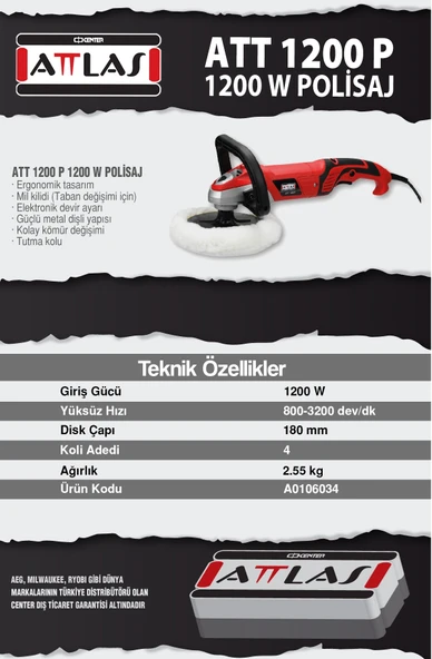 Attlas ATT 1200 P 1200 W Profesyonel Devir Ayarlı Polisaj Makinesi - 3
