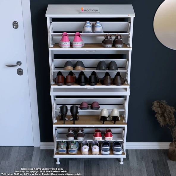 Modilayn UMAY' 2 Li Antre Hol 72 x 168 x 25,5 cm’ lik 4 Düşer Kapak 8 Göz Bölmeli Ayakkabılık - 4