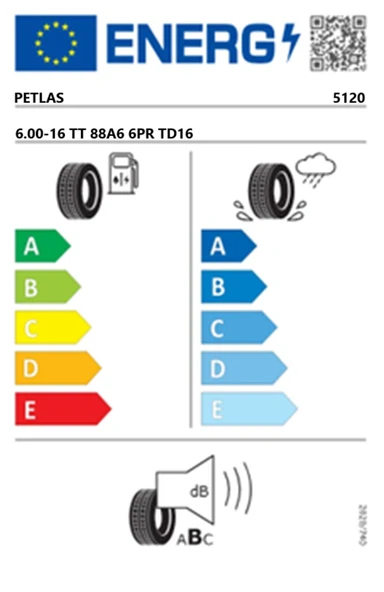 Petlas 6.00-16 TT 88A6 6PR TD16 Traktör Ön Lastiği (Üretim Tarihi:2025) - 2