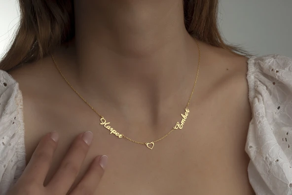 925 Ayar Gümüş Takı Seti Kadın Özel Tasarım İsim Kolye İsimli Kolye - 3