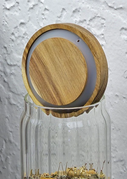 Timber Cam Kavanoz - Çizgili Saklama Kavanozu - Ahşap Kapaklı, 500 ML - 3