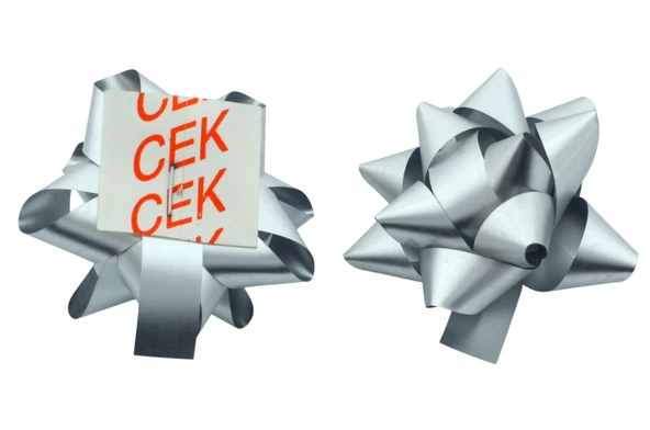 Gümüş Metalik Kendinden Yapışkanlı Fiyonk Yıldız Rafya Hediye Paketi Süsü 20 Adet - 2