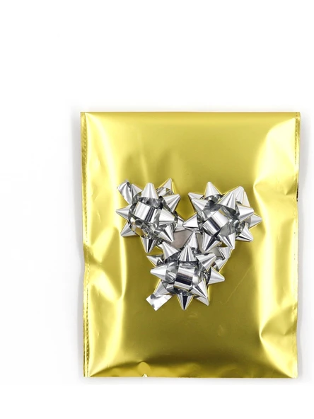 Gümüş Metalik Kendinden Yapışkanlı Fiyonk Yıldız Rafya Hediye Paketi Süsü 20 Adet - 4