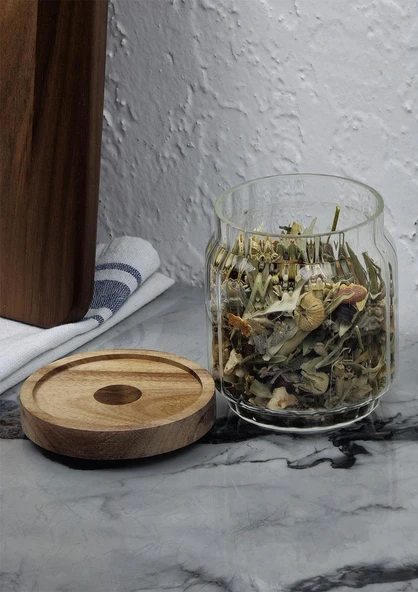 Timber Cam Kavanoz - Çizgili Saklama Kavanozu - Ahşap Kapaklı, 500 ML - 2