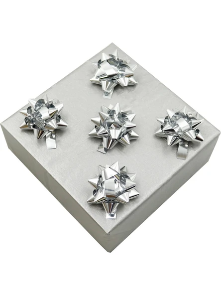 Gümüş Metalik Kendinden Yapışkanlı Fiyonk Yıldız Rafya Hediye Paketi Süsü 20 Adet - 3