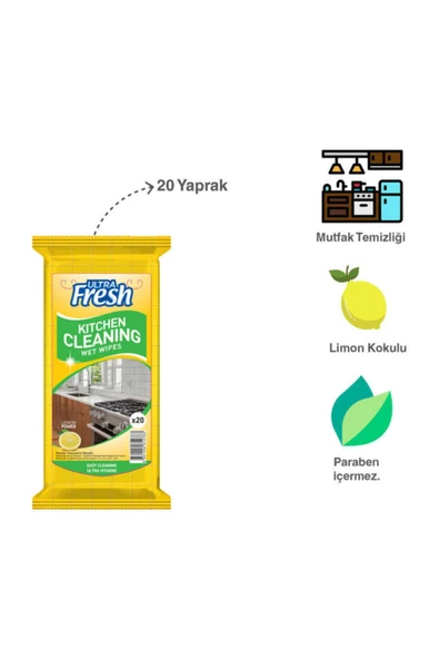 ULTRA FRESH Mutfak Yüzeyi Temizleme Mendili 20 Yaprak - 2