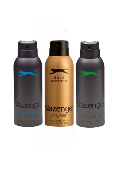 SLAZENGER Active Sport Gold Yeşil Mavi Deodorant 3x 150ml Set