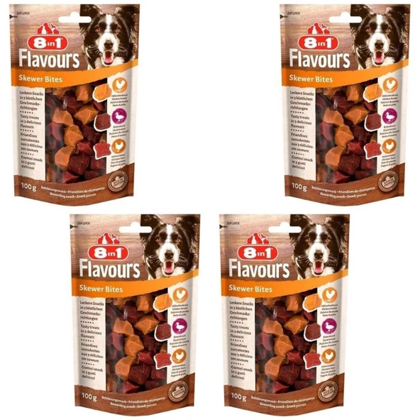8in1 Flavours Skewer Bites Tavuk ve Ördek Göğsü Köpek Ödülü 100 Gr x 4 Adet - 1