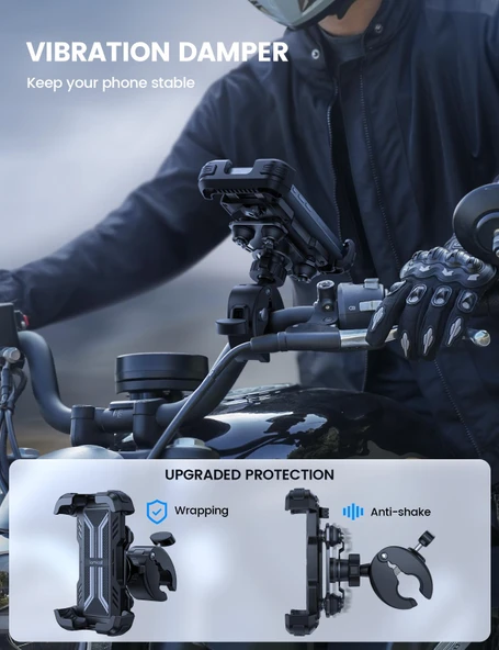 Lamicall Motosiklet için Telefon Tutucu Çift Titresim Engelleyici ve Sarsinti Önleyici BCSP01 - 2