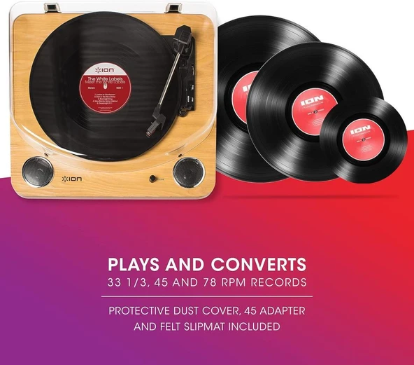 ION Audio Max LP - Dahili Hoparlörlü Vinil Kayıt Oynatıcı - Döner Tabla, Dönüştürme için USB Çıkışı ve Üç Oynatma Hızı - Doğal - 4