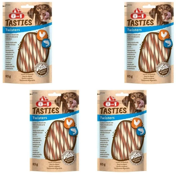 8in1 Tasties Twisters Tavuklu Balıklı Burgu Köpek Ödülü 85 Gr X 4 ADET