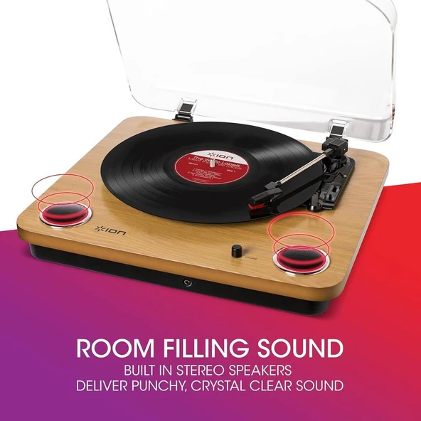 ION Audio Max LP - Dahili Hoparlörlü Vinil Kayıt Oynatıcı - Döner Tabla, Dönüştürme için USB Çıkışı ve Üç Oynatma Hızı - Doğal - 2